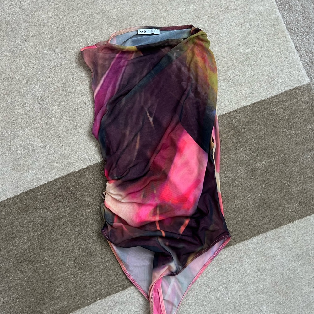 Zara Pink and Black Asymmetrical Top